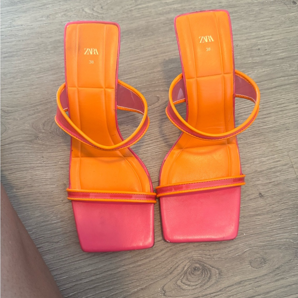 Zara Pink and Orange Heeled Shoes with Square Toe